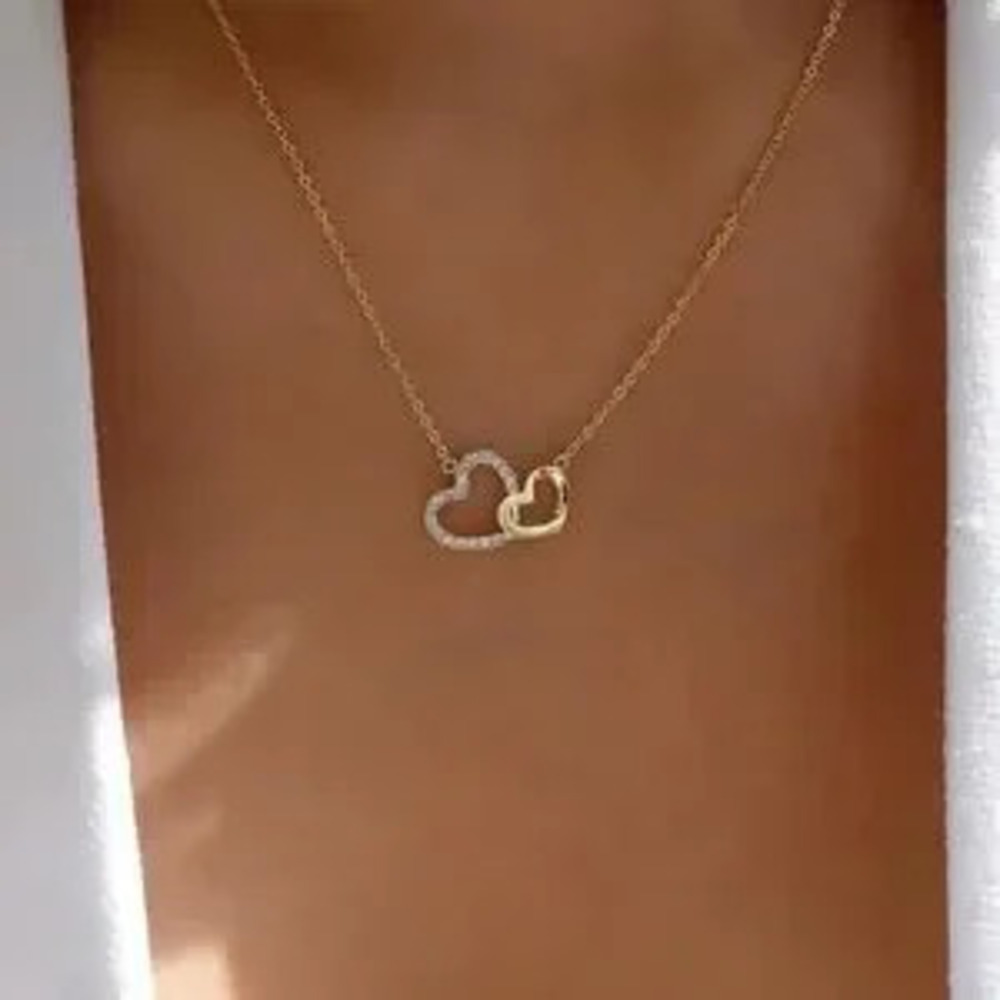 Gold Filled Double Heart CZ Necklace